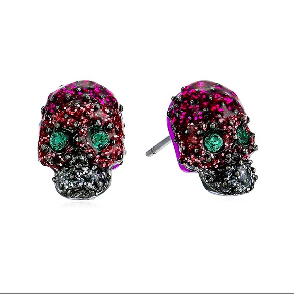 NWT Betsey Johnson glitter skull stud earrings - Picture 3 of 8
